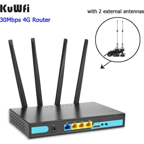 KuWFi 4G LTE WiFi Wireless Router 300Mbps Cat 4 High Speed Wifi CPE with SIM Card Slot and 4pcs External Antennas UP To 32 users