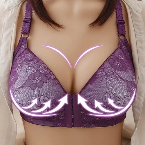 Sexy Push Up Bra Front Closure Flowers Mesh Brassiere Wireless Bralette Breast Seamless Bras For Women Underwear Plus Size 36-46