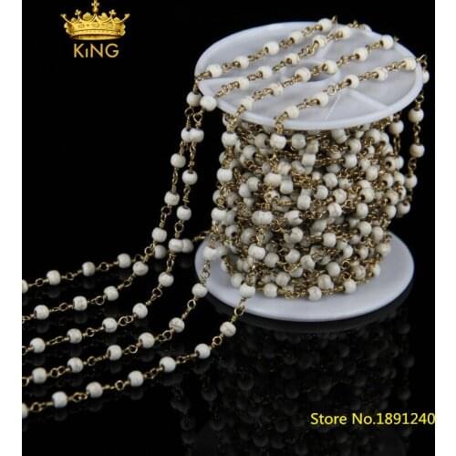 5Meter 4mm White Howlite Smooth Round Beads Jewelry Chains,Rosary Chains Wire Wrapped Plated Brass Crafts Necklace Findings ZJ02