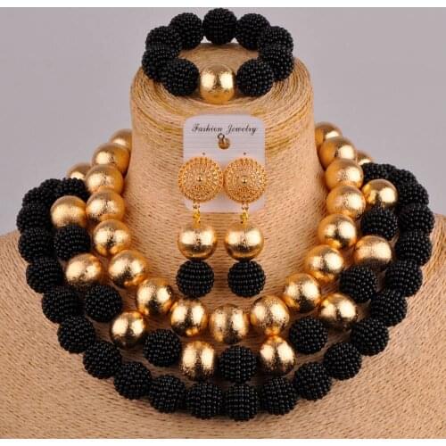 Black african wedding jewelry set simulated pearl nigerian necklace costume beads jewelry set FZZ79