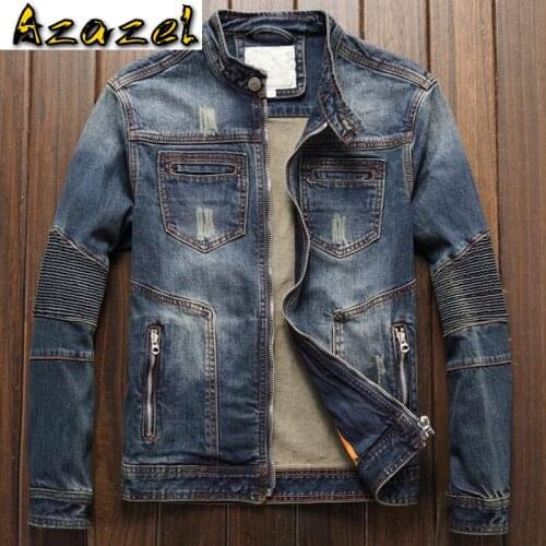 European Designer Large Size Mens Jean Jacket Coats 3XL Streetwear Elastic High Quality Biker Mens Jeans Coat Overcoat A197