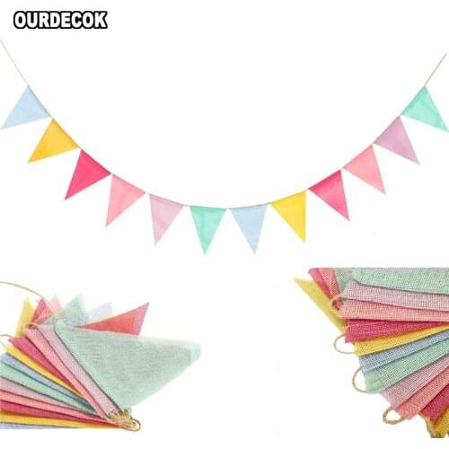4M Colorful Jute Linen Flags Pennant Birthday Bunting Banners Wall Hanging Wedding Hanging Banner Party Garland for Home Decor