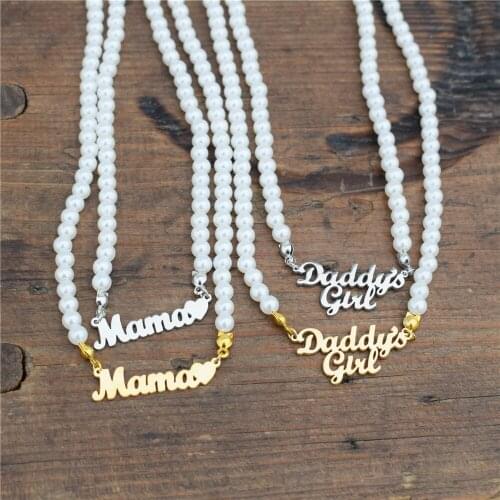 Daddys Girl Necklace Choker Love Mama Heart Charms Imitation Pearl Necklace For Women Girl Best Friends Mother Birthday Gift