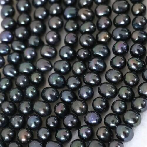 Making High Grade Jewelry Freshwater Natural Cultured Black Pearl Approx Round 7-8mm Beauty Ceremony Weddings Gift 15inch B1335
