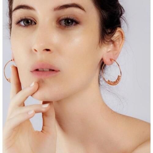 Custom Hoop Earring Charms Personality Jewelry Stainless Steel Circle Pendientes Name Earrings Customize Women