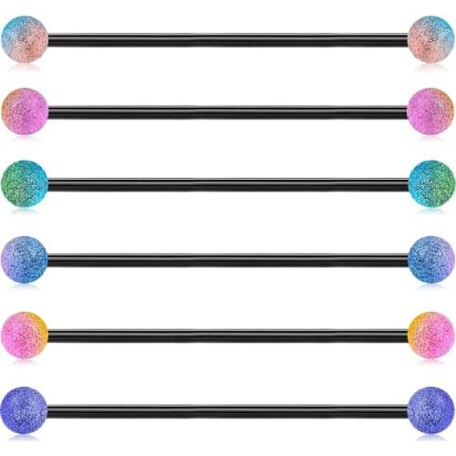 JFORYOU 14G 6PCS 38mm Stainless Steel Industrial Barbell Ear Cartilage Helix-Conch Piercing Bar 1 1/2 Inch