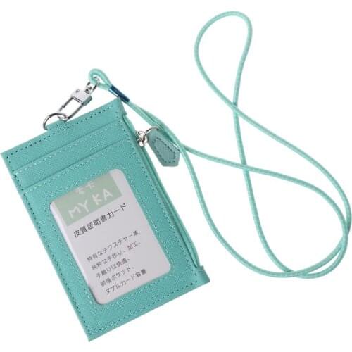 Women Business Card Holder Wallet Men PU Leather ID Cards Holders Case Neck Strap Lanyard Ladies Fashion Mini Slim Wallets