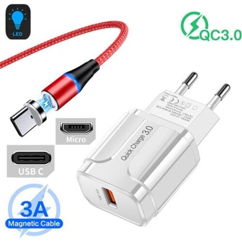 For Samsung S20 FE A11 Xiaomi POCO X3 Redmi 9 Honor 10i Phone Charger USB Magnetic Fast Charge Type C Micro Cable Realme 5 6 X2