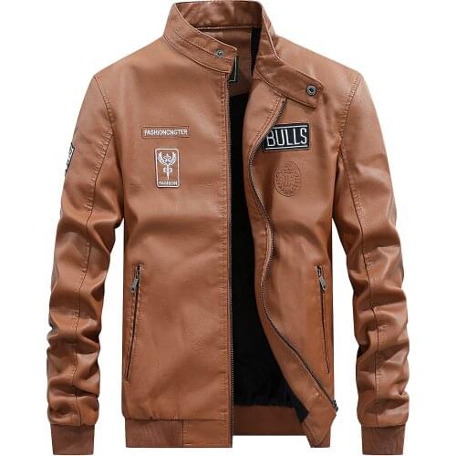 Men Zipper Motocycle Jacket Plus Size Coats 2020 New Fashion Mens Leather Jacket Military Chest Big Pockets Brown Leather Jacket