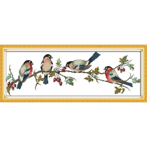 Bullfinches cross stitch kit 14ct 11ct pre stamped canvas cross stitching animal lover embroidery DIY handmade needlework