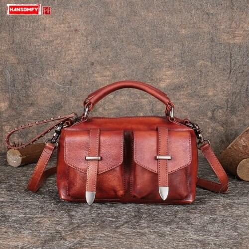 New Retro Leather Handbag Women Locomotive Messenger Bag Handmade Ladies Leather Shoulder Bags 2021 Large Capacity Soft Leather