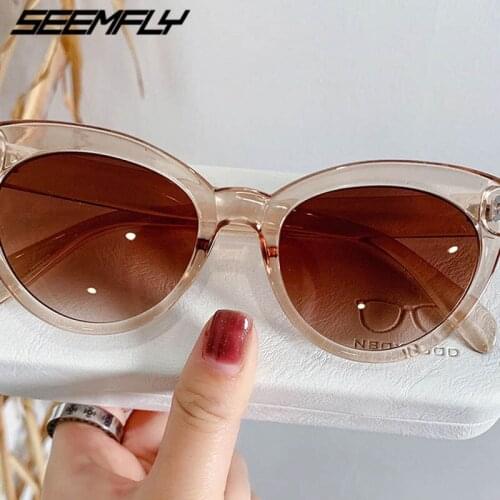 Seemfly Fashion Cat Eye Women Sunglasses Female Goggle Retro Rivet Sun Glasses UV400 Shades Candy Color Eyeglasses High Quality