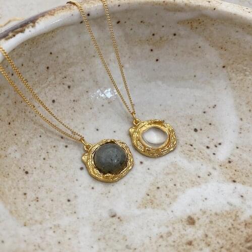 Amaiyllis 925 Sterling Silver crystal Stone Necklace Pendant Light Luxury Texture Lava Handmade Choker Necklace Jewelry