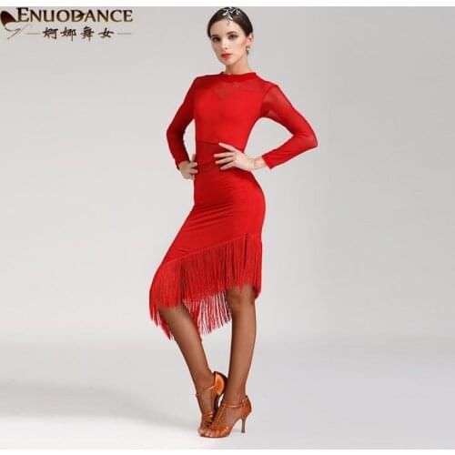 Latin dance Competition dress Long sleeve Tassels Samba Stage dance