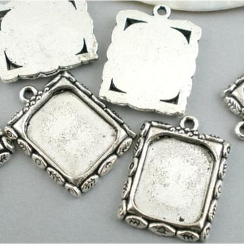10Pcs Pendant Silver Tone Rectangle Classic Picture Frame Metal Jewelry Diy Making Finding Charms 22x19mm