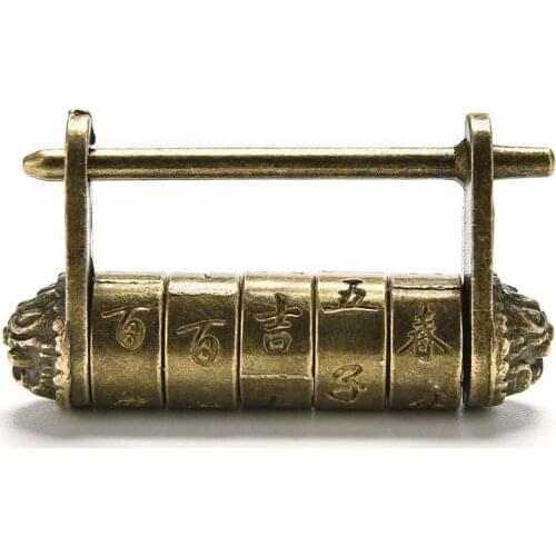 1piece Five-wheeled Padlock Room Escape Lettering Padlock Password Can Retro Open Box Lock Chinese Antique Decoration Text U8X5