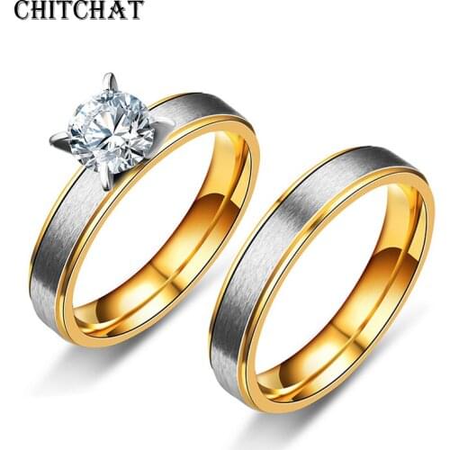 Romantic Wedding Rings For Lover Charm AAA CZ Stainless Steel Couple Rings For Engagement Party Jewelry Anillos Mujer Aneis
