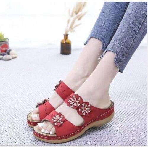 Women Sandals New Summer Flowers Shoes Woman Heels Sandals For Wedges Thick bottom Femme Casual Flower Vintage Wedge Large size