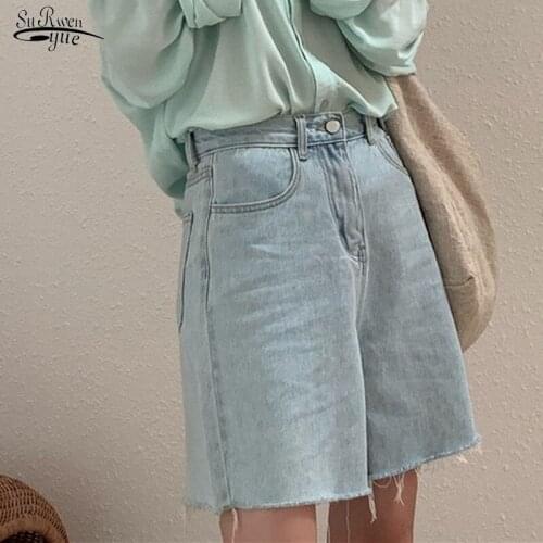 Short Femme 2021 Loose Women Jeans Casual Tassels Denim Short Women High Waist Burr Wide Leg Summer Female Denim Shorts 9942