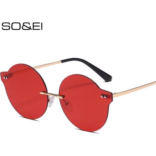 SO&EI Fashion Rimless Sunglasses Woman Clear Ocean Lens Eyewear Vintage Oval Sun Glasses Men Shades UV400