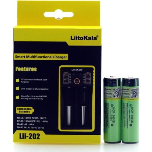 Liitokala Lii-202 1.2V 3.2V 3.7V 26650 Charger+2PCS Protection NCR18650B 3400mAh 18650 Rechargeable Battery +PCB For Panasonic