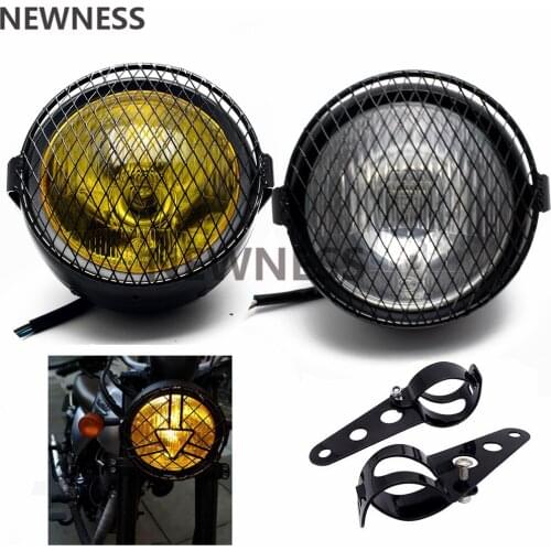 Universal DC 12V Refit Headlight & Bracket Mesh Vintage Round Motorcycle Head Light Scooter Front Headlights Lamp For Honda