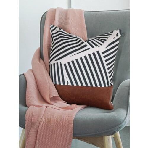 High-quality Stitching Pattern Pillow Cover Cushion Cover Artificial Leather Throw Pillow Covers Fashion Comfortable For Sofa