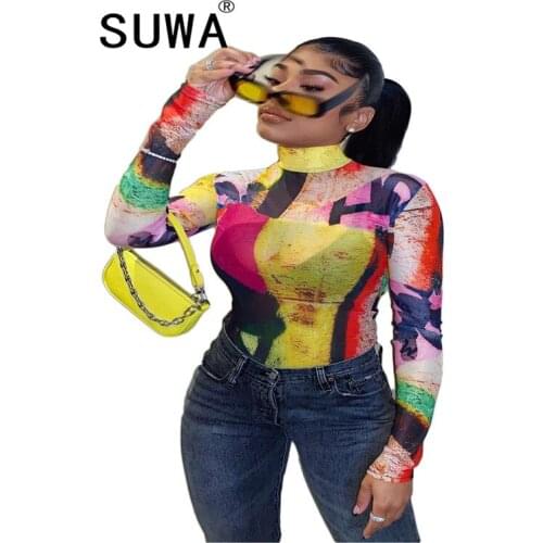 Women Long Sleeve O-neck Colorful Colorful Print Autumn T-shirt Fashion Tee Tops Vintage Casual Tunic Streetwear Wholesale