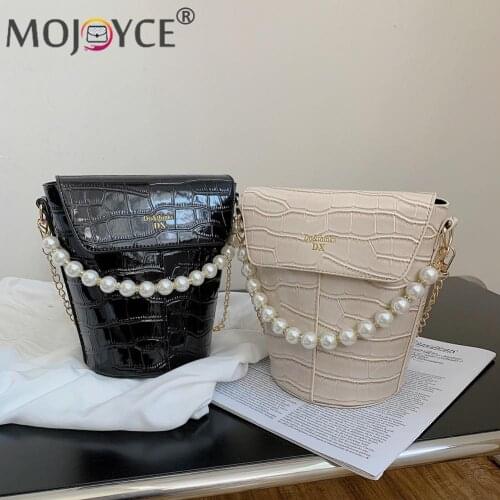 Retro Women Casual Bag Stone Pattern PU Shoulder Pearl Bucket Crossbody Bags Vintage Small Purse Ladies Handbags 2021 Hot