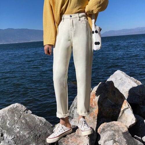 High Waist Jeans woman 2019 wide leg pants Women Straight Casual Bf Style Slim Trousers Female Denim Cotton Jean