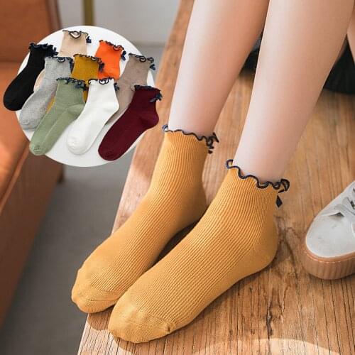 Frilled Ruffles Bowknot Women Ankle Socks Fashion Japanese Spring Cotton Lovely Ladies Socks Solid Girls Novelty Short Socks