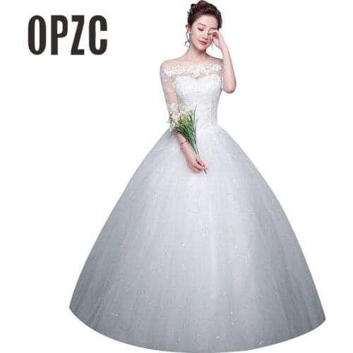 Sexy Cheap Lace Wedding Dress Half Sleeve Boat Neck Off the Shoulder Ball Gown 2020 New Fashion Sweet estidos de noivas