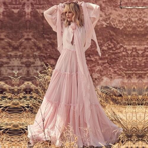 Summer Dress Promotion Summer Vestido De Festa Vadim Womens Dress 2020 New French Wooden Ears Polka Dot Hollow Bow Tie Long