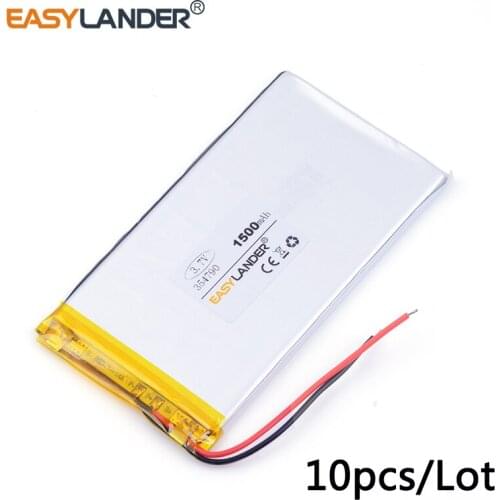 10pcs /Lot 3.7v lithium Li ion polymer rechargeable battery 354790 1500mAh For tablet pc,power bank,pipo