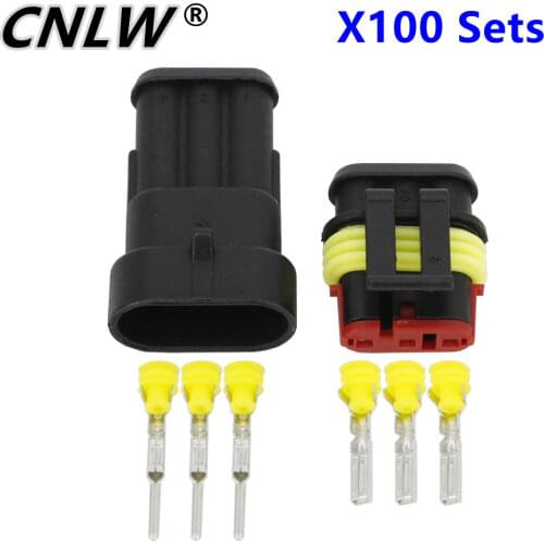 100 Sets 3 Pin AMP 1.5 ConnectorsWaterproof Electrical Wire Connector DJ7031-1.5-11/21 Xenon lamp connector Automobile