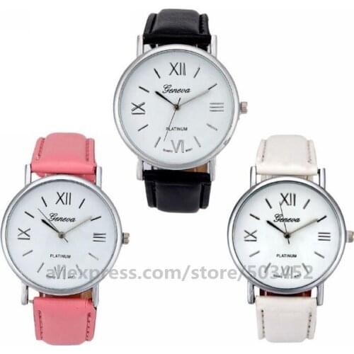 100pcs/lot Geneva 8002 Women Watch Roman Numerals Scale Wristwatch PU Belt Watches Fashion Face Ladies Watch Simple Montre Femme