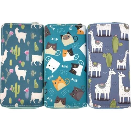 2021 Printing Leather Alpaca Long Wallet Women Long Zipper Coin Purses Clutch Wallet Female Money Credit Card Holder