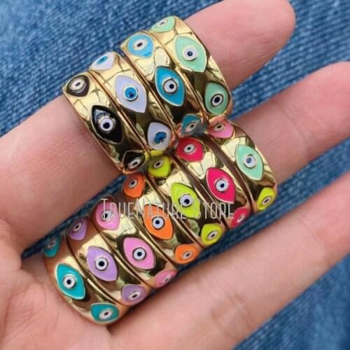5Pcs RM40047 Adjustable Plated Copper Jewelry Evil Eye Gold Ring Copper Jewelry Enamel Evil Eye Colors Gold Plated Ring