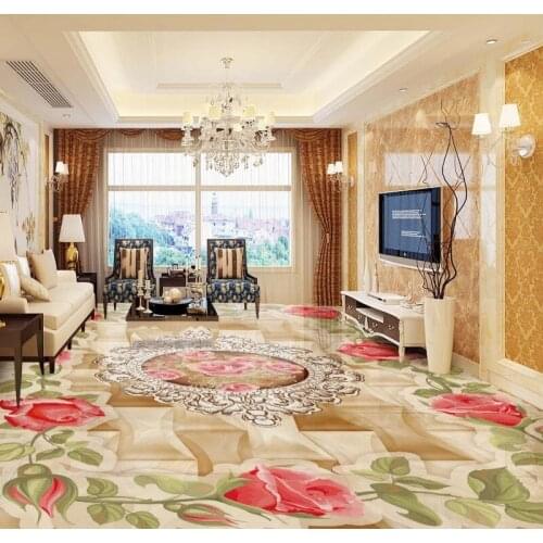 Free Shipping high-end exquisite European roses marble flooring painting wallpaper thicken conference room floor mural