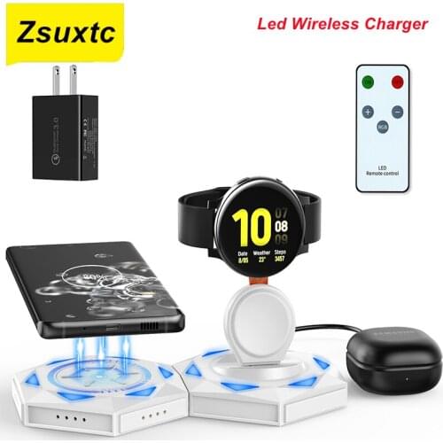 15W Wireless Fast Charging Station Remote LED Light for Samsung Galaxy Watch 3 2 Gear Buds Note 20 10 9 8 S21 Ultra S20 S10 S9