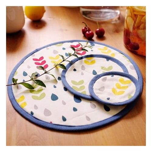 Brand round kitchen accessories cloth placemat Europe zakka style rain printed cups pot teapot mat bottle dining table placemats