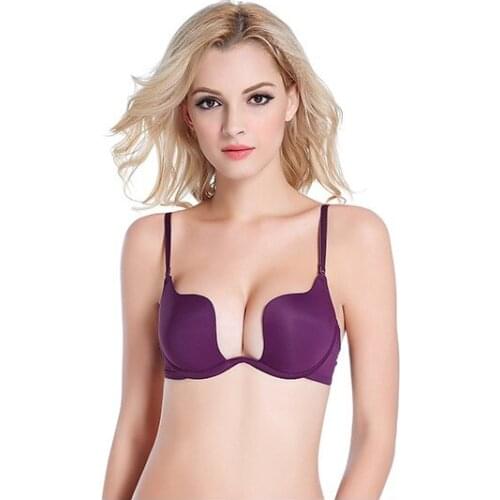 Deep v push up Bra low cut Strapless Bra Lace support Sexy Bra for Wedding Dress deep V low-cut halter gather breast support bra