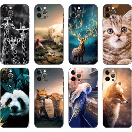 Black tpu case for iphone 5 5s se 2020 6 6s 7 8 plus x 10 XR XS 11 12 mini pro MAX back cover funy Animal cartoon Coque