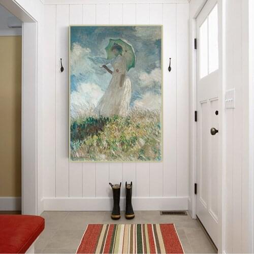 Citon Claude Monet《Woman with a Parasol》Canvas Oil Painting Charming lady Art Poster Picture Modern Wall Decor Home Decoration