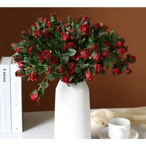 Artificial Flowers Retro Rose Bouquet 7 Head Silk Flower Wedding Home Decor Shots Props Table Ornaments Bride Holding Flower