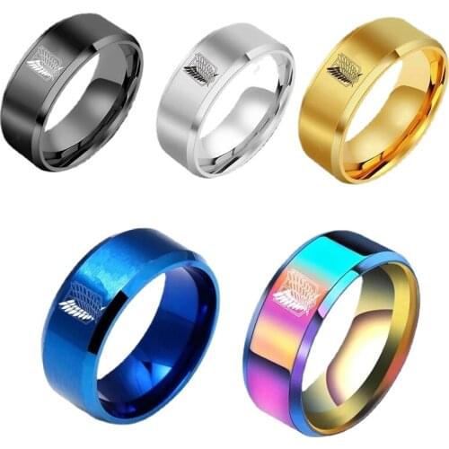 New Anime Fans Attack on Titan Black Sliver Titanium Steel Ring Wings Of Liberty Flag Finger Rings For Men Women Jewelry Gifts