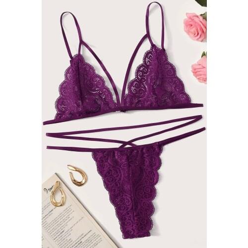 Womens Purple Lace Bra Panty Set
