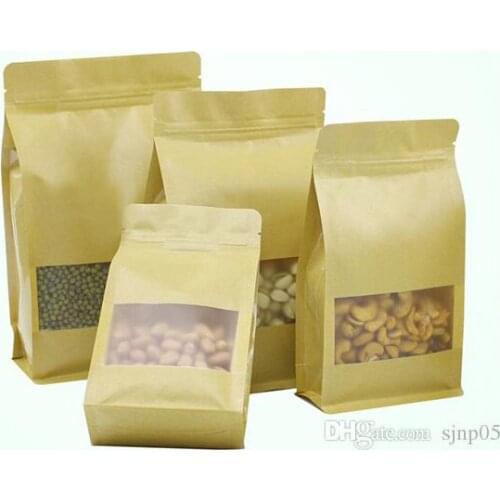 Kraft Paper Packing Bags with Clear Window for Dried Food Fruit Tea Snack Cookie Pouch Ziplock Packaging Bag Food Nuts Candy Pac