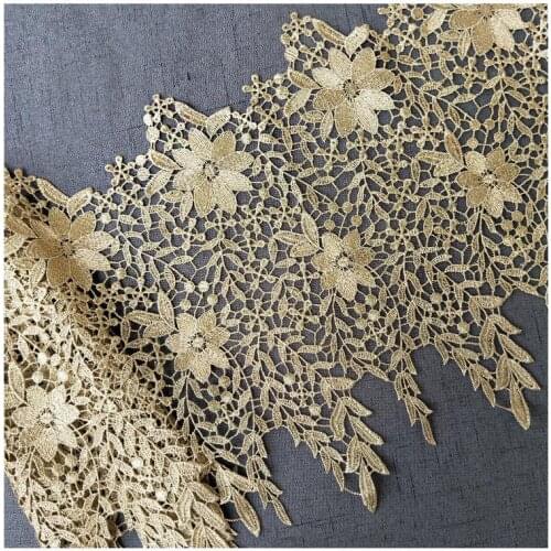Polyester Embroidered Lace Black 3D Flower Guipure Lace Appliqued Diy Dress Trims Dress Costume Decoration 34cm Wide