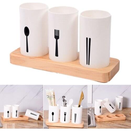 Kitchen Chopstick Tube Multifunctional Household Chopsticks Drain Tableware Storage Box Oak Base Chopstick Holder @LS
